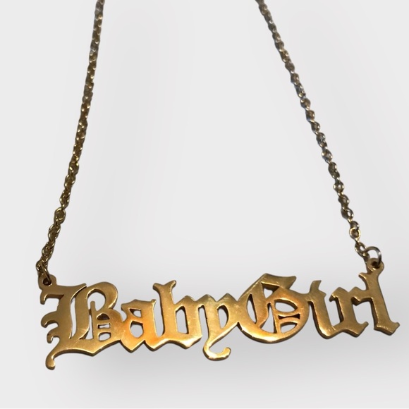 BabyGirl Old English Gold Statement Titanium Stainless Steel Necklace - Picture 7 of 14